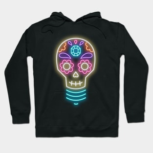 Neon sugar skull lightbulb Hoodie